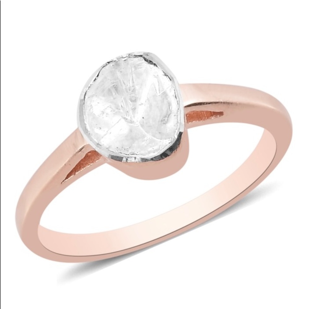 NWT 14K Rose Gold over.925 Sterling Silver 1/4 carat POLKI DIAMOND Ring
